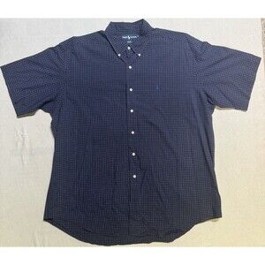 Y2K Polo Ralph Lauren Blake Classic Dark Blue Plaid Button Down Shirt Size XL